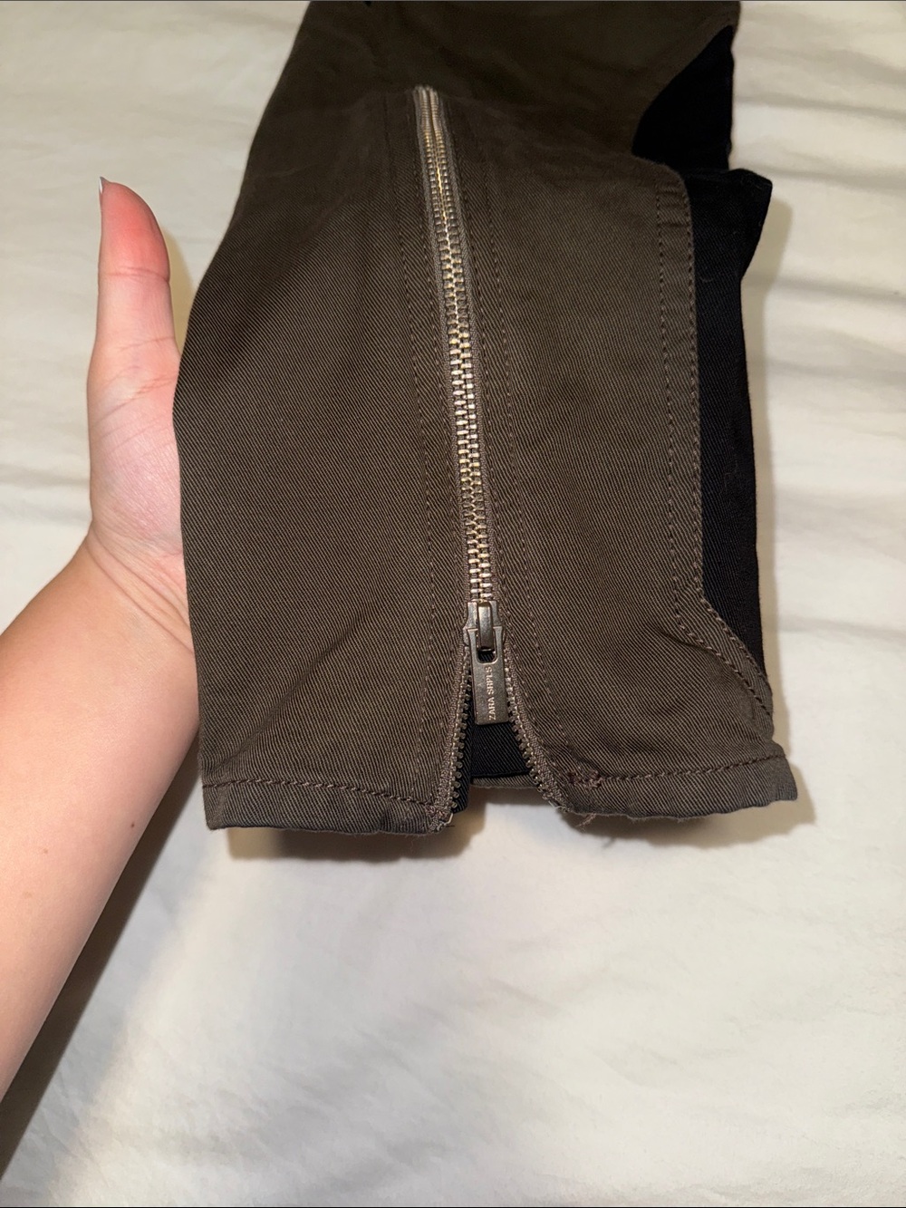 Womens Two-Tone denim Pants - Black & Olive - Picture 3 of 9